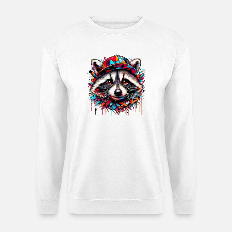 Waschbär mit Hutmütze Rap-Hut - Unisex Pullover - Weiß