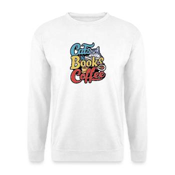 Katzen und Bücher mit Kaffee-Design - Unisex Pullover - Weiß - Vorne