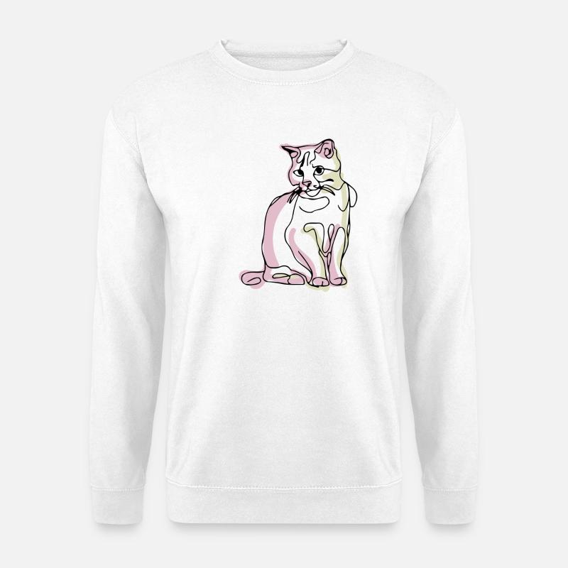 Katze- Ein-Strich-Zeichnung - Unisex Pullover - Weiß