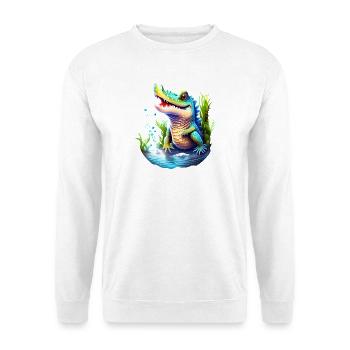 Kunterbuntes Unterwasser Krokodil - Unisex Pullover - Weiß - Vorne - Alina (178cm) & Michal (187cm)