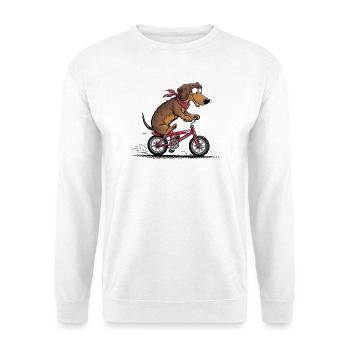 Dackel mit Fahrrad - Unisex Pullover - Weiß - Vorne