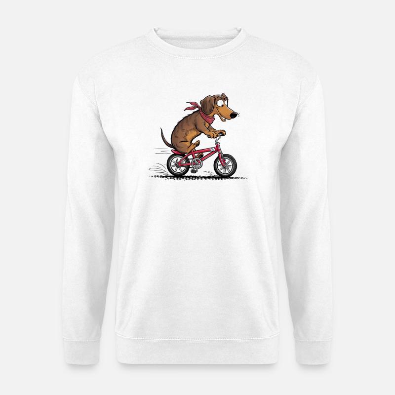 Dackel mit Fahrrad - Unisex Pullover - Weiß