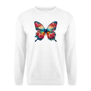 Schmetterling Rosa Blumen Rosen Dornen Rosengarten - Unisex Pullover - Weiß - Vorne
