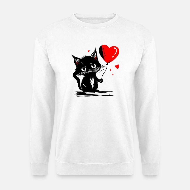 Katze Herz Luftballon rot Muttertag Street Art - Unisex Pullover - Weiß
