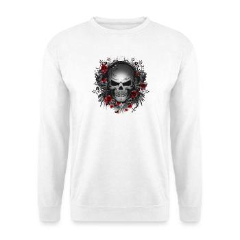 dunkler Gothic Skull mit roten Rosen - Unisex Pullover - Weiß - Vorne