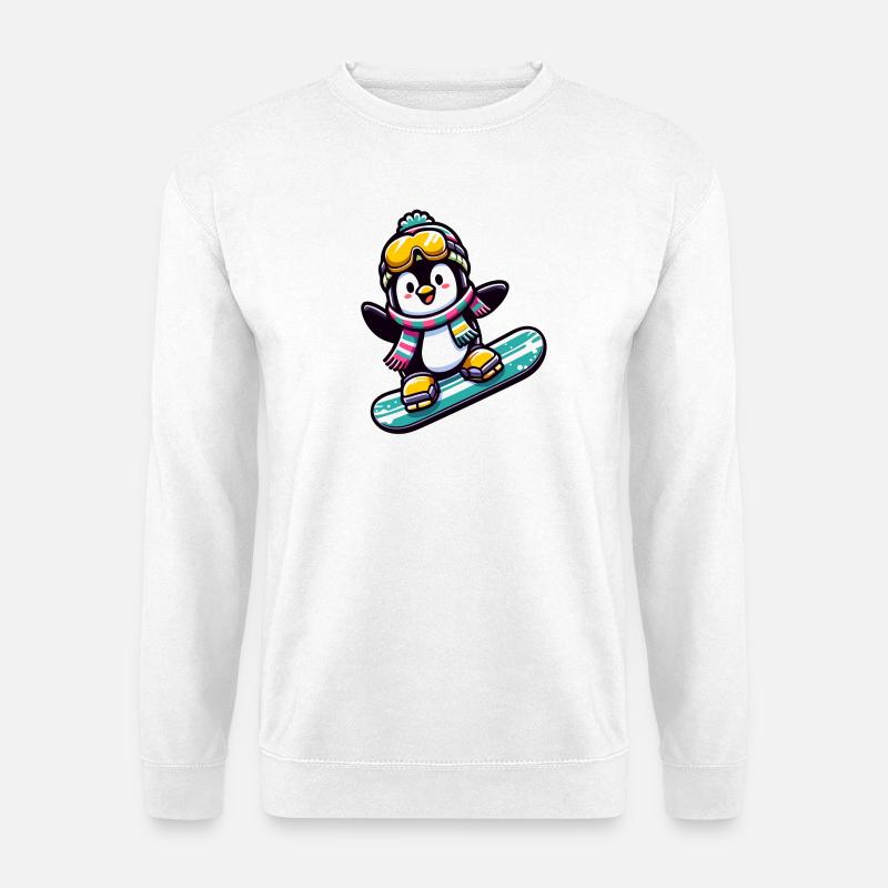 Snowboard Star: Der gleitende Pinguin - Unisex Pullover - Weiß