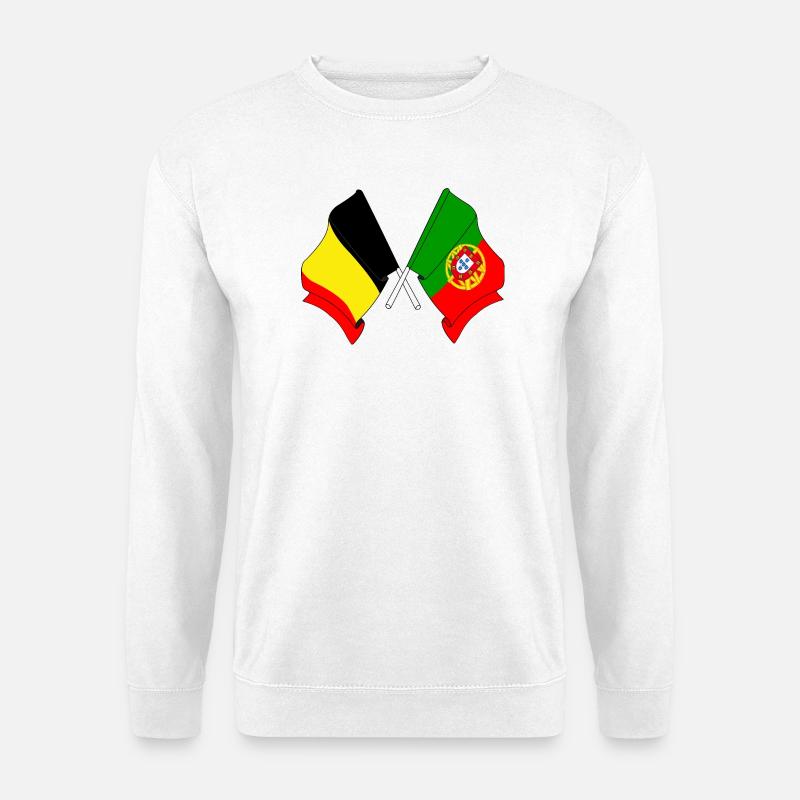 Flagge Belgien, Flagge Portugal - Unisex Pullover - Weiß