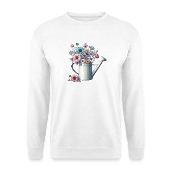 Gießkanne,üppig gefüllt mit pastellfarbenen Blumen - Unisex Pullover - Weiß - Vorne