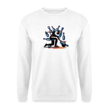 Dynamischer, farbenfroher Bowler in Aktion - Unisex Pullover - Weiß - Vorne