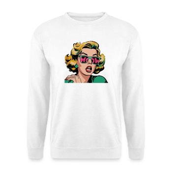 Portrait Pop Art WOW avec lunettes de soleil pailletées - Sweat-shirt Unisexe - blanc - Devant