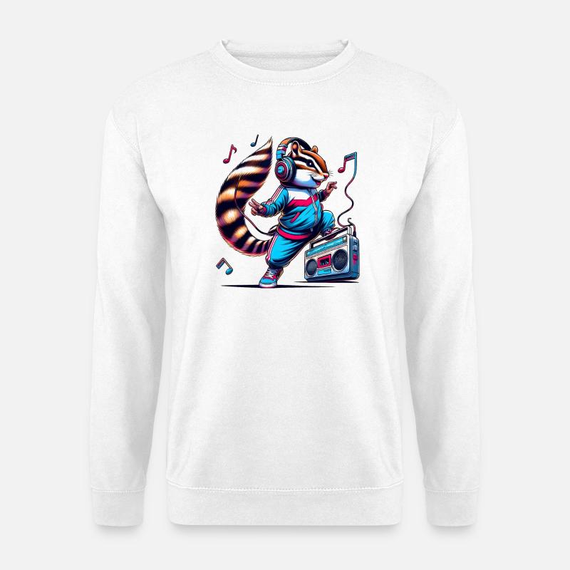 fröhliches Streifenhörnchen mit Kopfhörern - Unisex Pullover - Weiß