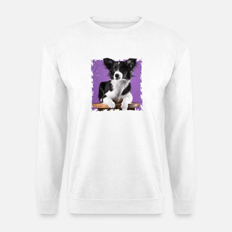 Hund sitzt auf Hocker - Unisex Pullover - Weiß