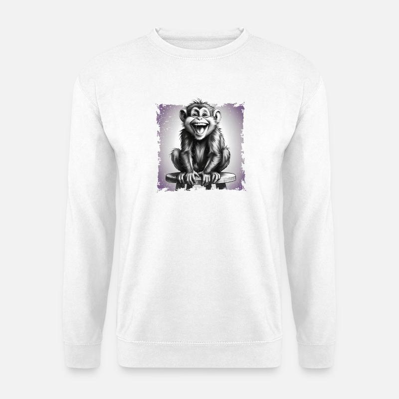Monkey laughing sitting on stool - Unisex Sweatshirt - white