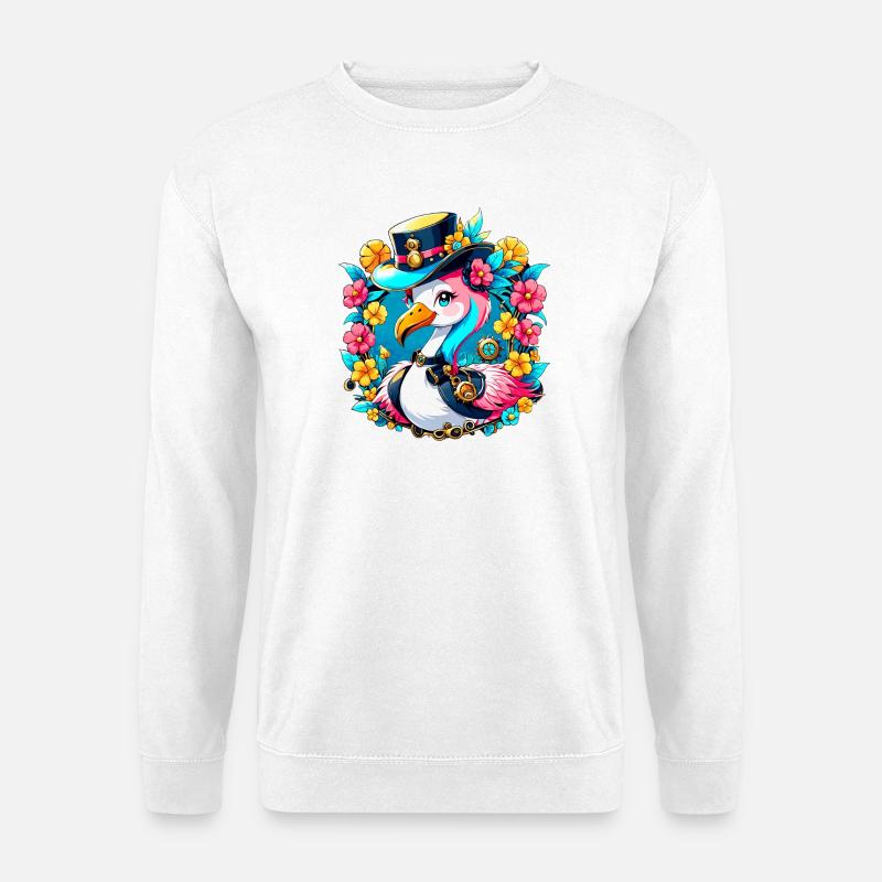 Süßer Flamingo mit buntem Hut - Unisex Pullover - Weiß