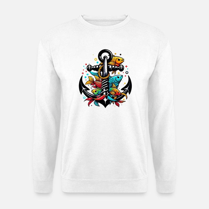 Ein Anker mit Fischen - Unisex Pullover - Weiß