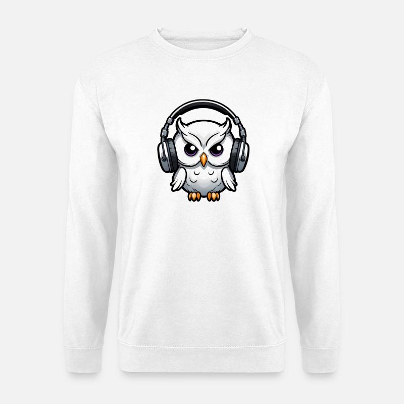 weiße Eule mit Kopfhörern - Unisex Pullover - Weiß