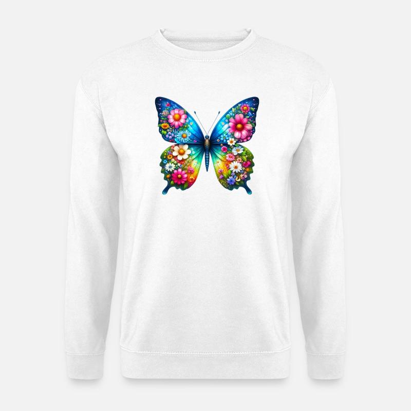 Fleurs de fleurs de papillon - Sweat-shirt Unisexe - blanc