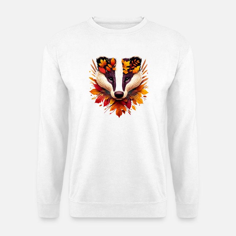 Ein Dachs, gestaltet aus verschiedenen Blättern - Unisex Pullover - Weiß