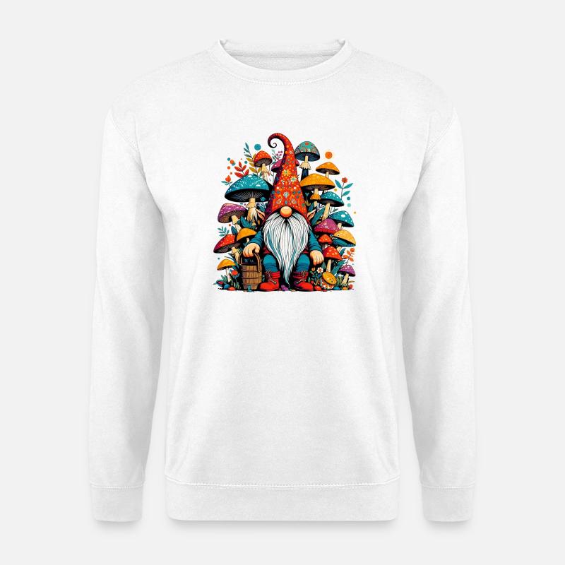 Zwerg mit Pilzen Pilze Pilze - Unisex Pullover - Weiß
