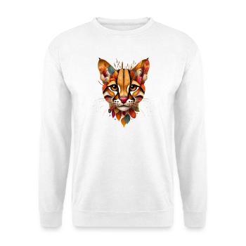 Wildkatze Ocelot,gestaltet aus bunten Blätter - Unisex Pullover - Weiß - Vorne
