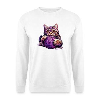 Katze spielt mit einem Wollknäuel - Unisex Pullover - Weiß - Vorne