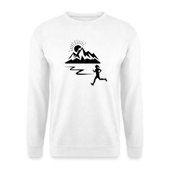 Läuferin Frau mit Bergen - Unisex Pullover - Weiß - Vorne