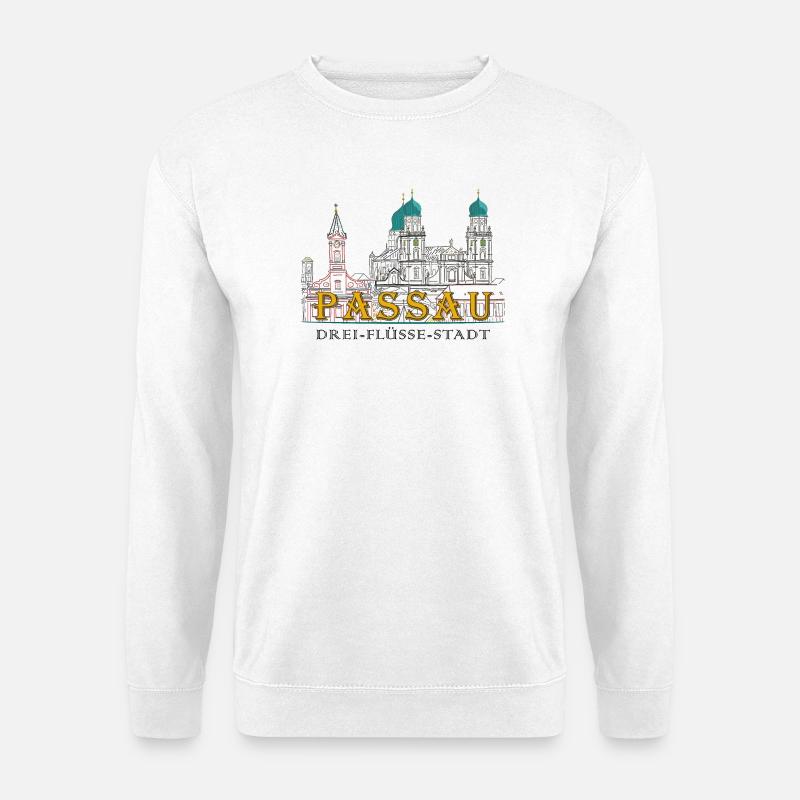 Passau Donaublick, Bayern, Deutschland, Zeichnung - Unisex Pullover - Weiß