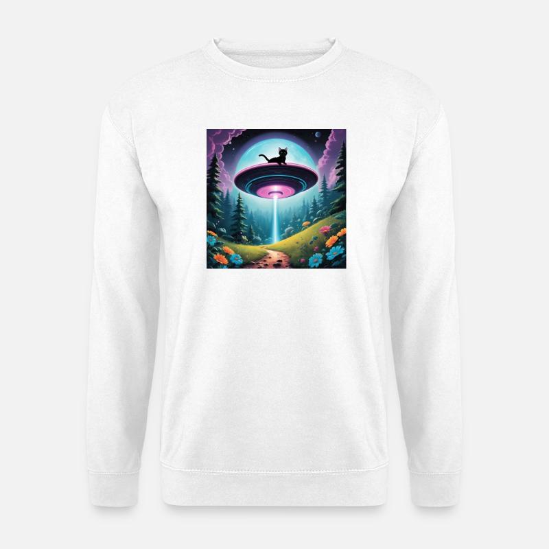 Ufo mit Kätzchen - Unisex Pullover - Weiß