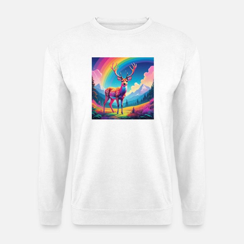 Hirsch mit Regenbogen - Unisex Pullover - Weiß