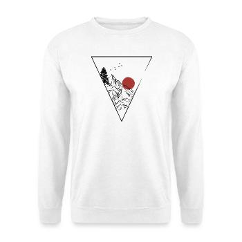 Rote Sonne über minimalistischer Bergsilhouette - Unisex Pullover - Weiß - Vorne
