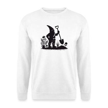 charmantes Silhouetten-Motiv eines Gartenzwergs - Unisex Pullover - Weiß - Vorne
