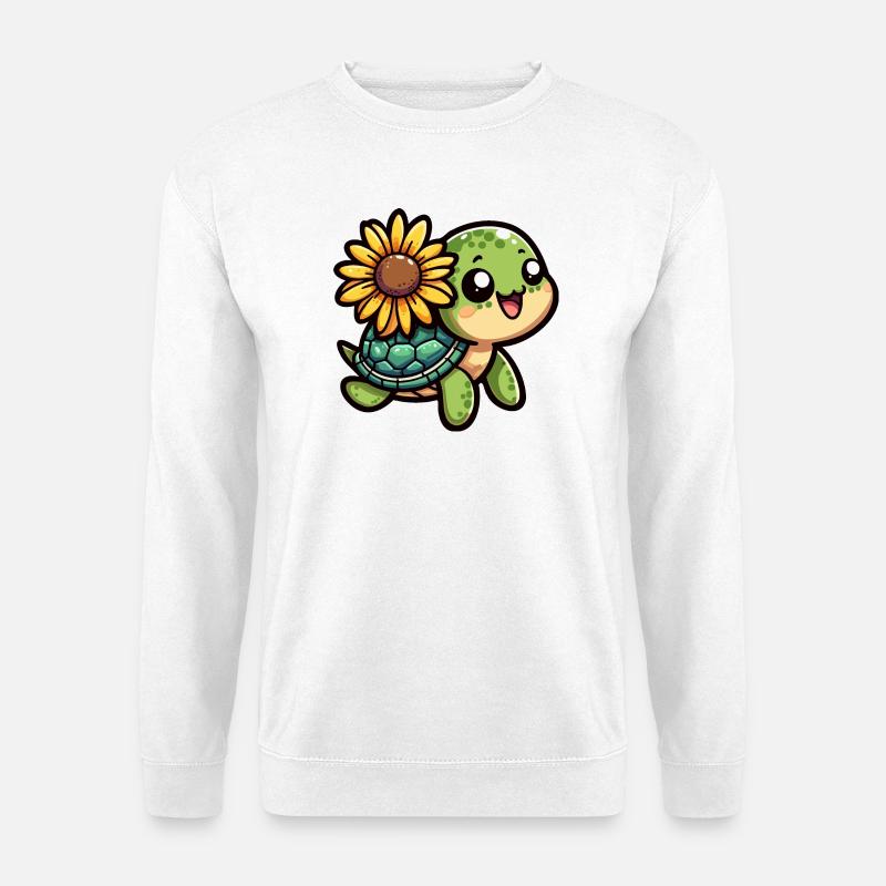 Schildkröte mit Sonnenblume - Unisex Pullover - Weiß