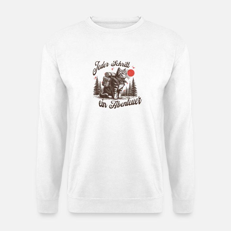 Abenteuerlicher Katzenwanderer beim Nachthimmel - Unisex Pullover - Weiß