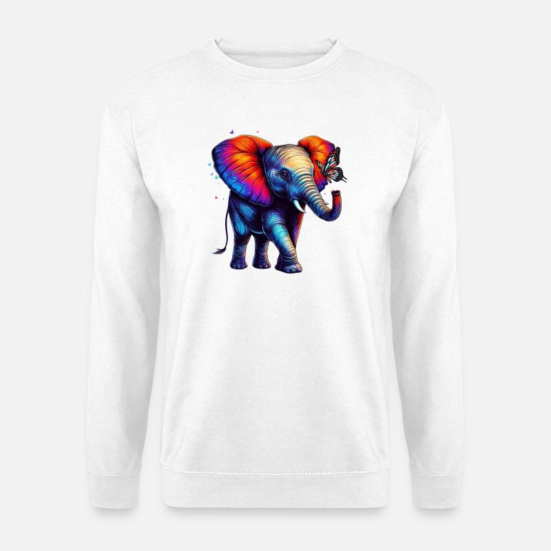 Elefant und Schmetterling - Unisex Pullover - Weiß