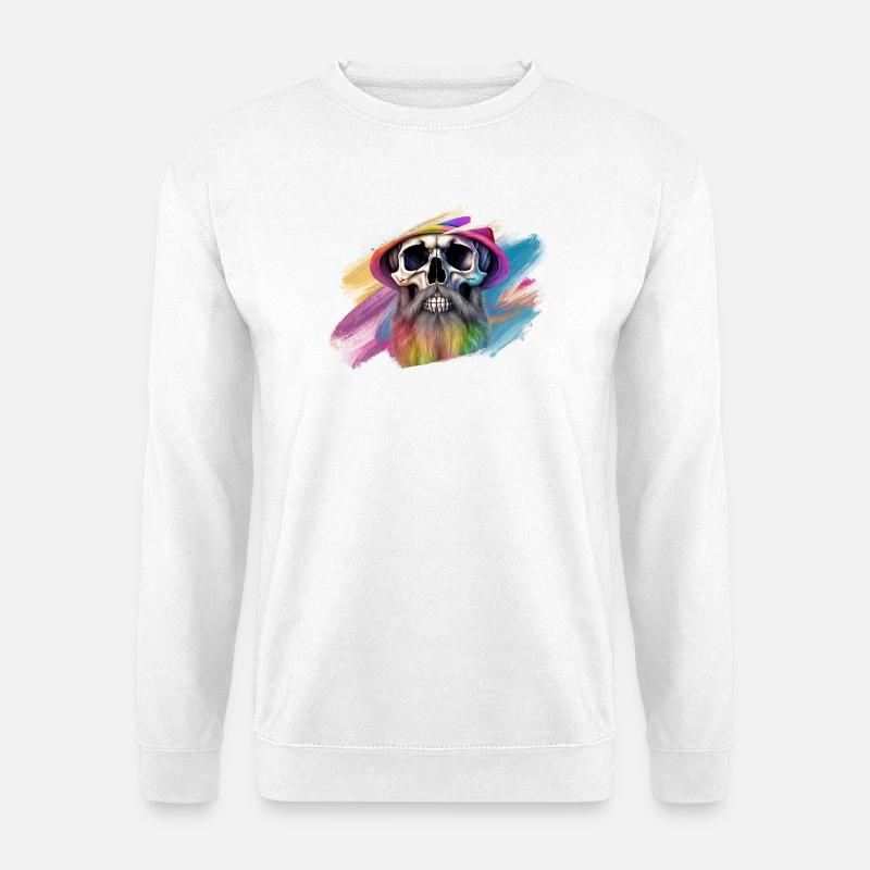 Bunte Regenbogen-Totenkopf-Designe - Unisex Pullover - Weiß