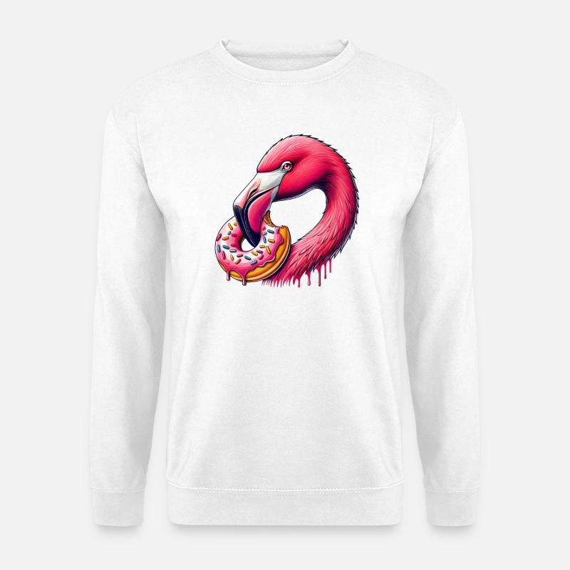 witziger Augenschmaus - Flamingo mit Donut - Unisex Pullover - Weiß