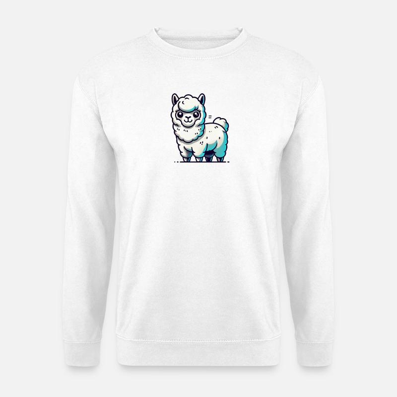 Weiße Llama mit Blauakzenten - Unisex Pullover - Weiß