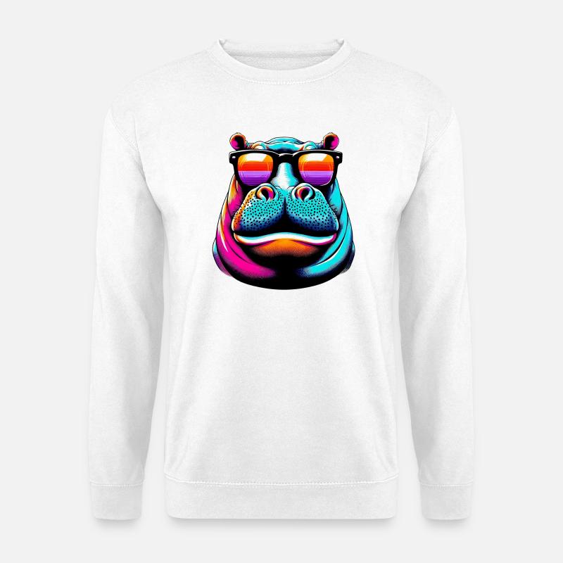 Nilpferd mit Sonnenbrille - Unisex Pullover - Weiß
