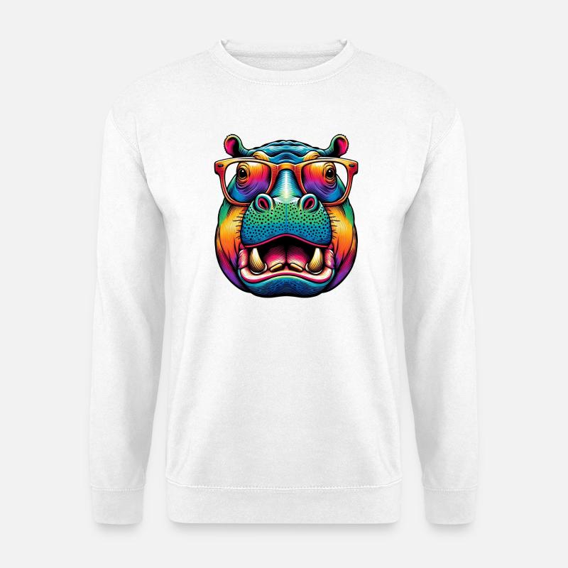 Nilpferd mit Brille - Unisex Pullover - Weiß