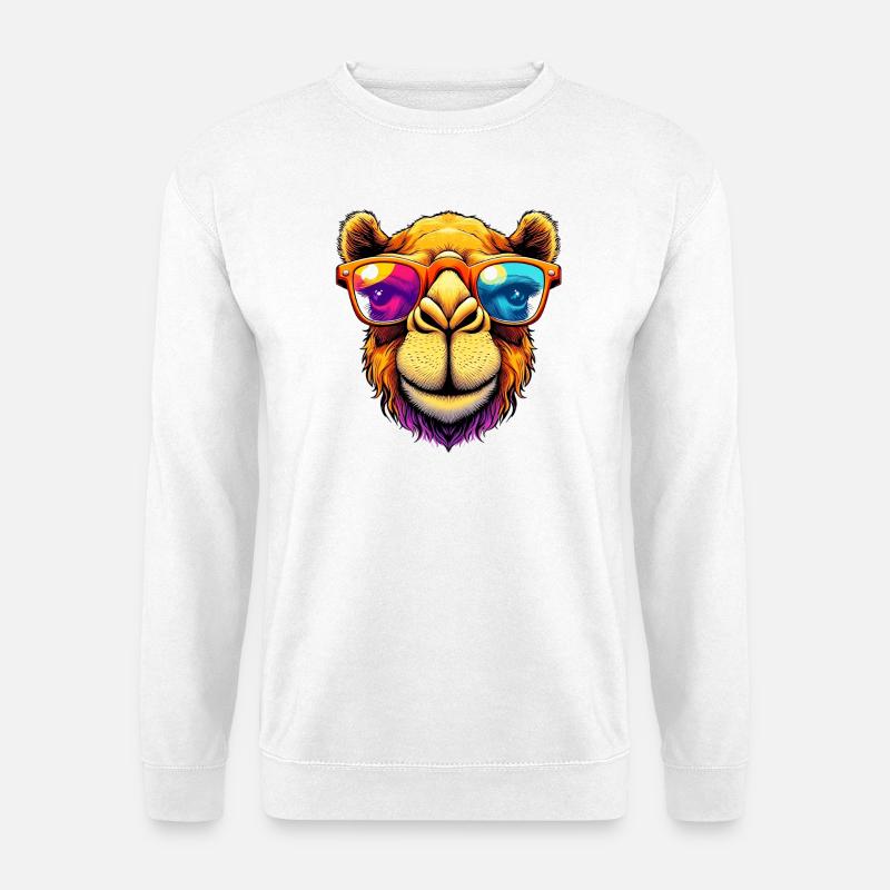 Camel mit Sonnenbrille - Unisex Pullover - Weiß