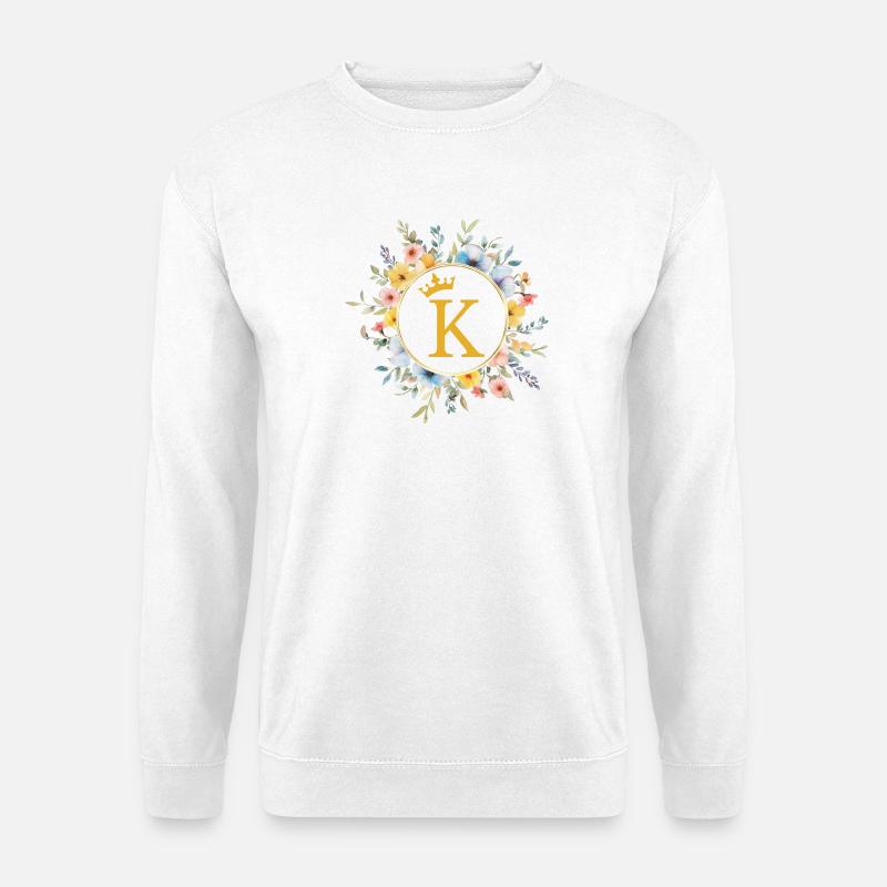 K Monogramm, Blumen-Kreis, personalisierbar - Unisex Pullover - Weiß