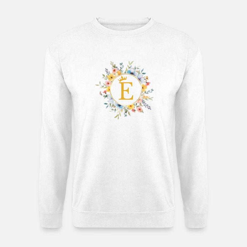 E Monogram, Flower Circle, Personalizable - Unisex Sweatshirt - white