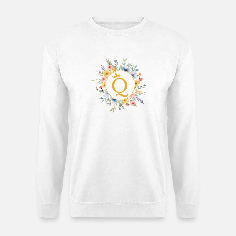 Q Monogramm, Blumen-Kreis, personalisierbar - Unisex Pullover - Weiß