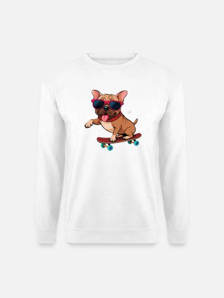 Bulldogge auf einem Brett mit Brille - Unisex Pullover - Weiß