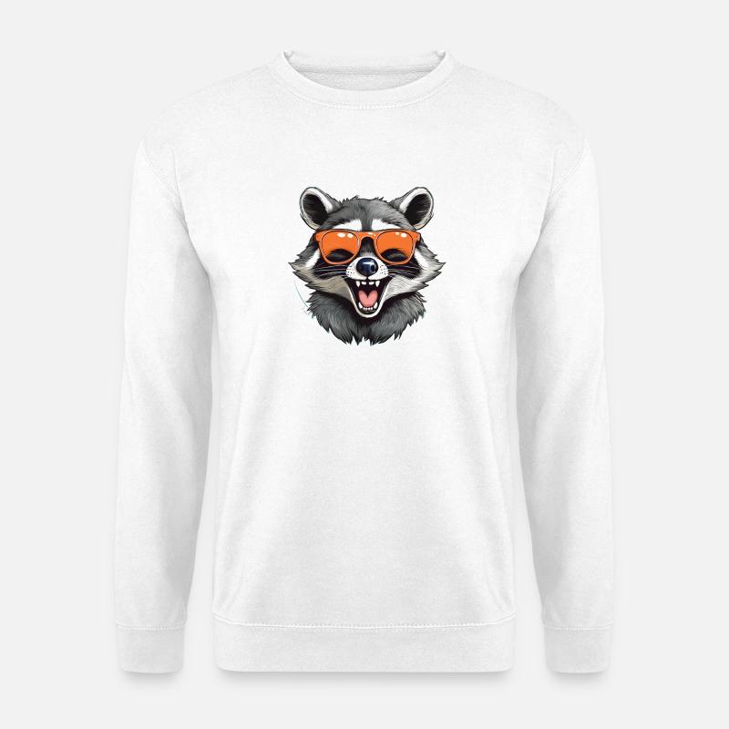 Lachender Waschbär mit Sonnenbrille - Unisex Pullover - Weiß