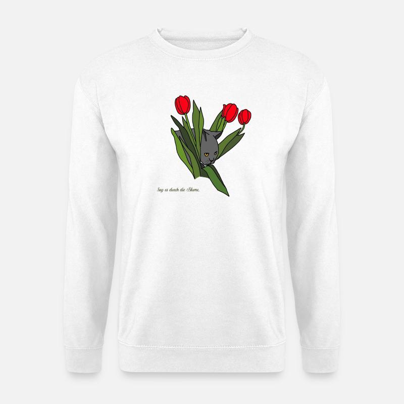 Cat between tulips - Unisex Sweatshirt - white