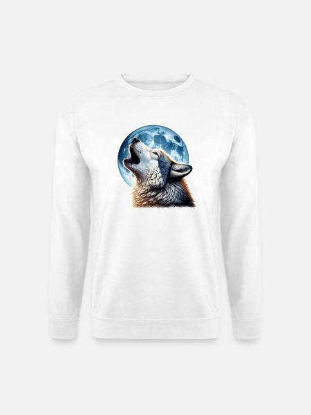 Wolf heult den Vollmond an - Unisex Pullover - Weiß