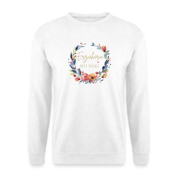 Erzieherin mit Herz! Blumen, personalisierbar - Unisex Pullover - Weiß - Vorne