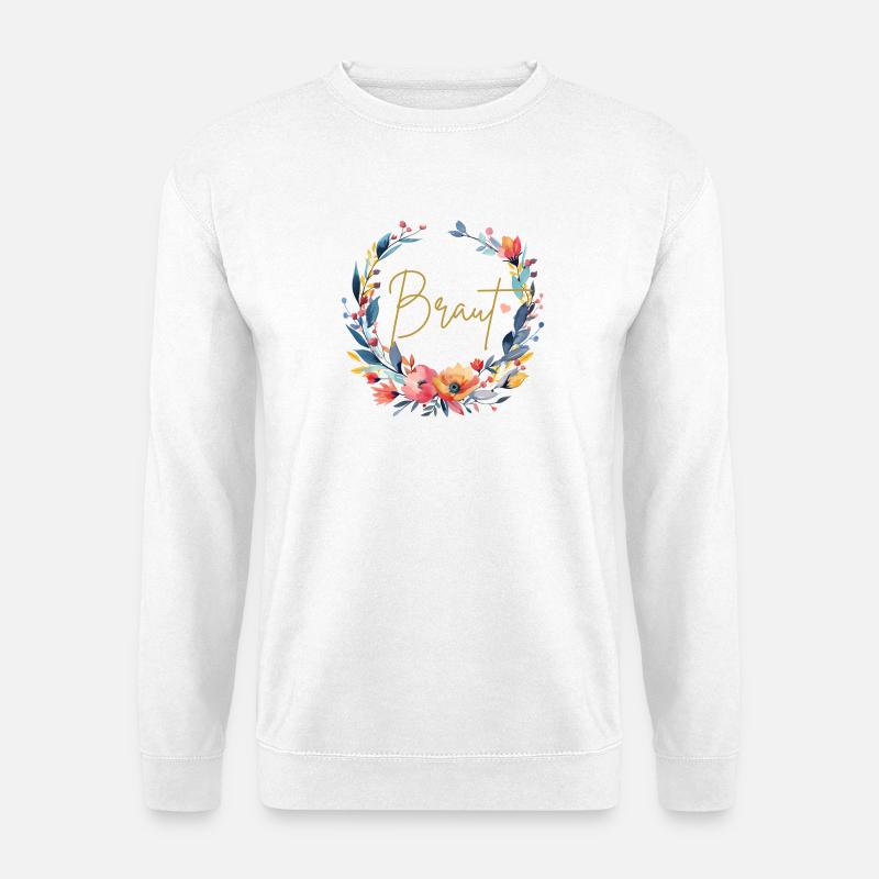 Braut, Blumen-Kreis, personalisierbar - Unisex Pullover - Weiß