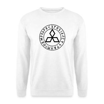 Isländisches Trizepssiegel: Runen der Befreiung - Unisex Pullover - Weiß - Vorne - Alina (178cm) & Michal (187cm)